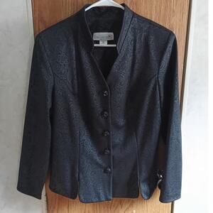 Vintage 80s Black Floral Jacquard Blazer Small Made USA Power Dressing Jacket